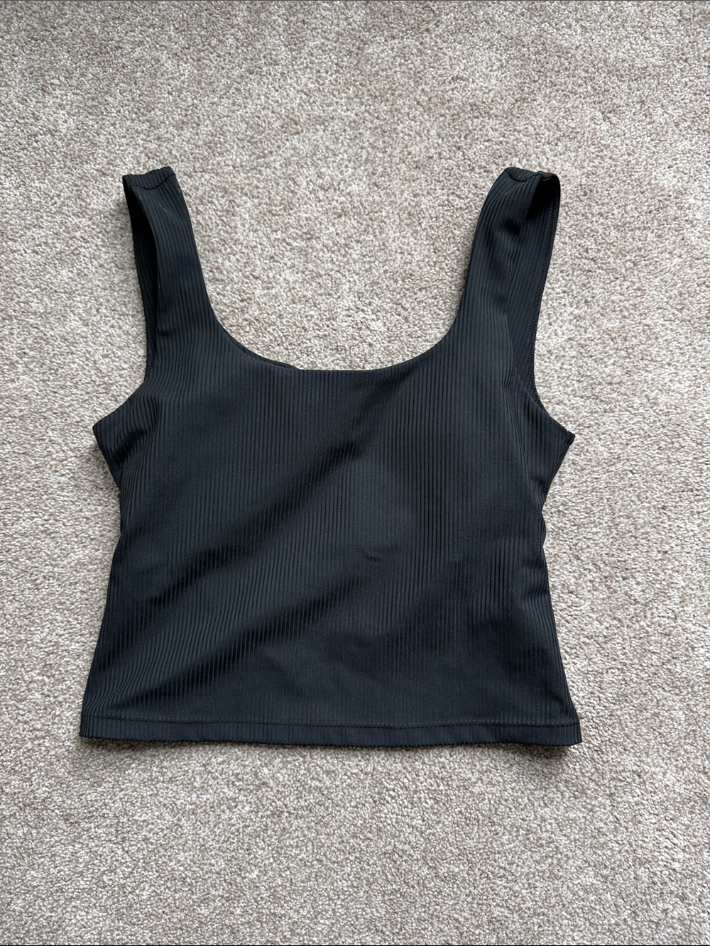 Fabletics Black Ribbed Square-Neck Tank